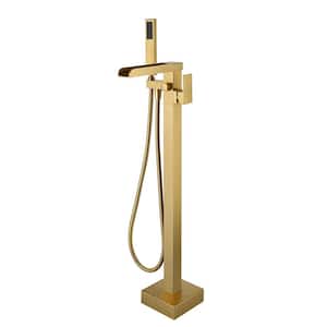Single Handle Floor Mounted Claw Foot Freestanding Tub Faucet in Brushed Gold