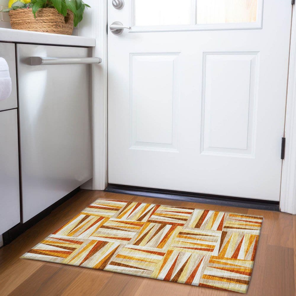 Mayfield Premium Machine Washable Abstract AMF1012 Orange 2 ft. x 3 ft. Area Rug price history on PriceWatchPro