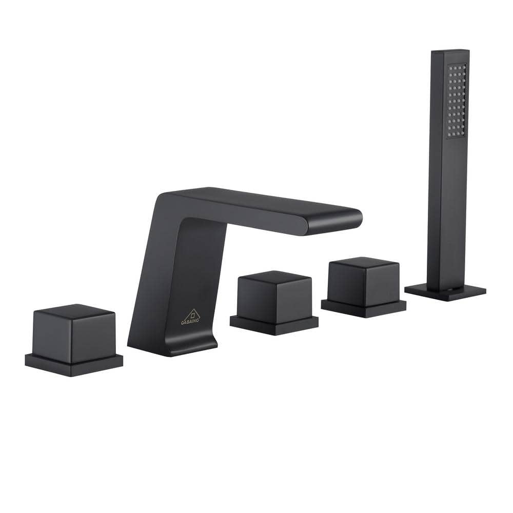 Matte Black Stainless Steel Deck-Mount Roman Bathtub Faucet Set
