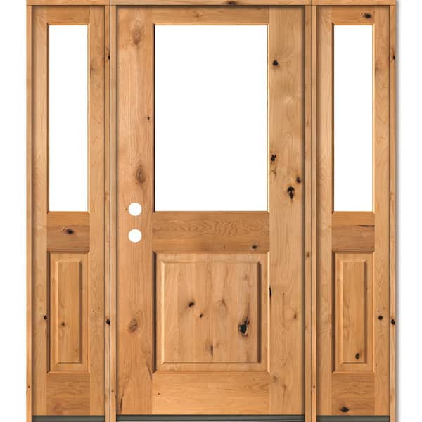 Krosswood Doors 60 in. x 80 in. Rustic Knotty Alder Wood Clear Half-Lite Clear Stain Right Hand Single Prehung Front Door/Sidelites