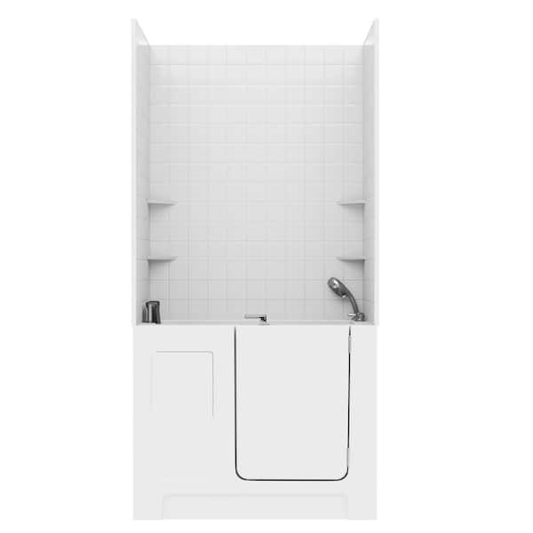 Rampart Wall Series 27 in. x 47 in. Right Drain Whirlpool Bathtub in White with 4 in. Tile Shower Wall Kit