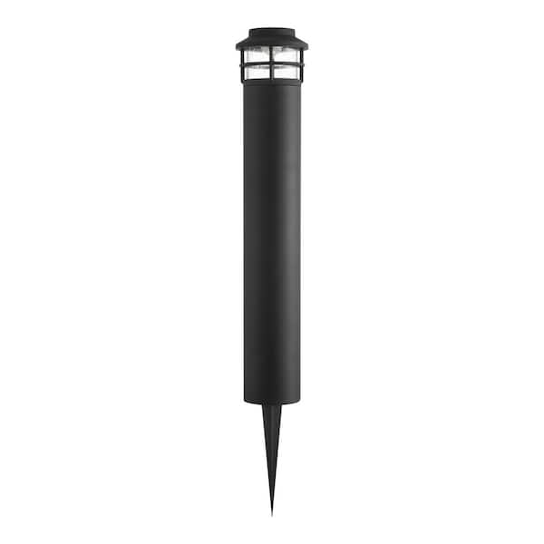 Hampton Bay Marion 133 Lumen 20 in. Black Low Voltage Integrated LED Weather Resistant Outdoor Bollard Path Light with Seeded Glass