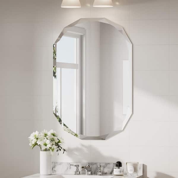 KeonJinn 24 in. W x 36 in. H Oval Beveled Frameless Wall Mount Bathroom Vanity Mirror Decorative Wall Accent Mirror