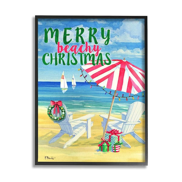 Stupell Industries Merry Beachy Christmas by Paul Brent 1 Piece Framed Graphic Print Typography Poster Art Print 14 in. x 11 in.