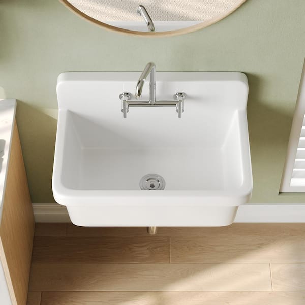 DEERVALLEY 30 in. Wall Mount Laundry/Utility Sink, White Single Bowl