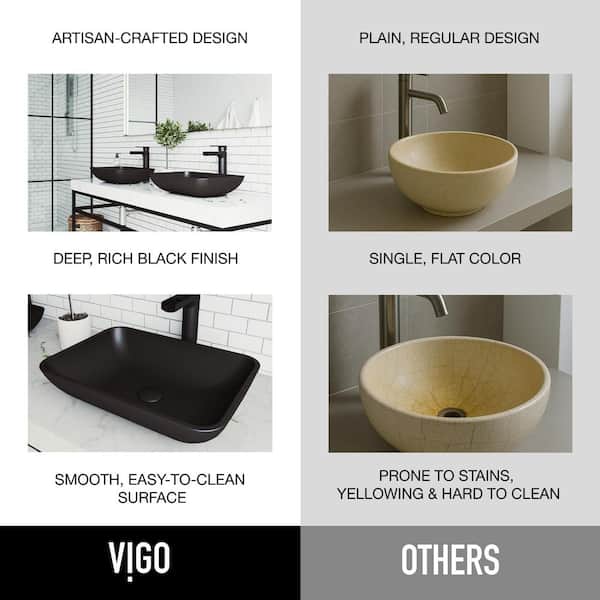 VIGO Matte Shell Sottile Black Glass 18 in. L x 13 in. W x 4 in. H