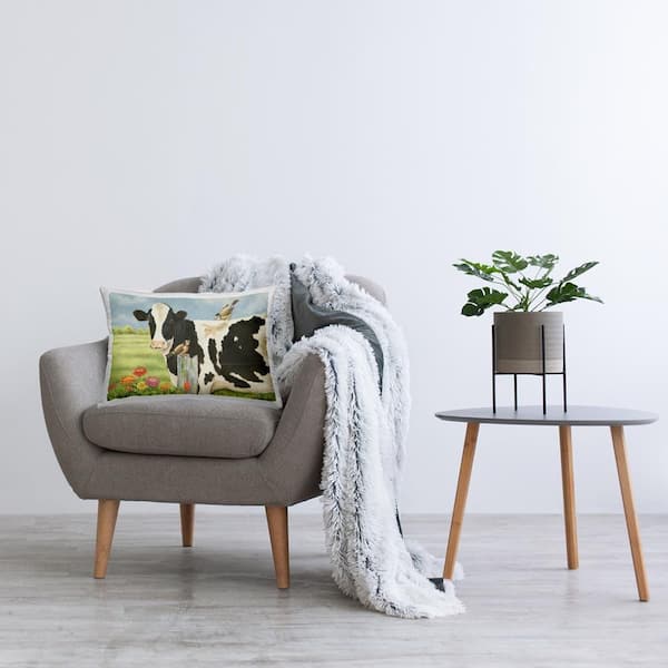 Stupell Industries Bird Perched on Cow Multi-Color Print Polyester 14 in. x 20 in. Throw Pillow