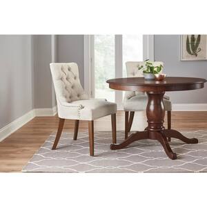 Bakerford Walnut Finish Upholstered Dining Chair with Biscuit Beige Seat (Set of 2) (21.85 in. W x 36.22 in. H)