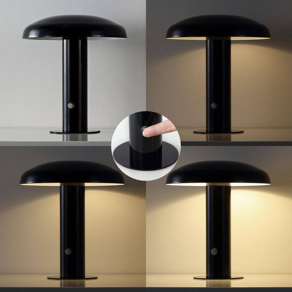 Black Cordless Touch LED Mushroom Table Lamp