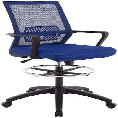 22.5 in. Width Standard Blue Breathable Mesh Backrest Drafting Chair with Adjustable Height
