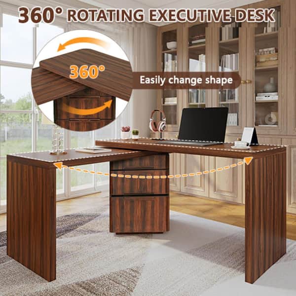 Noble House Tamerlane 90.3 in. L-Shaped Walnut Wood 3-Drawer