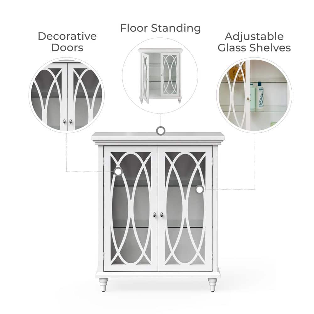 Elegant Florence White Wooden Floor Cabinet with Adjustable Glass Shelves