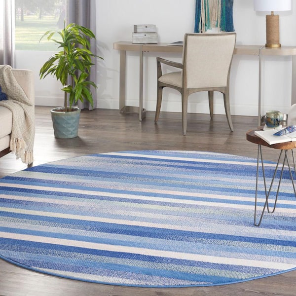 Whimsicle Blue Multicolor 8 ft. Geometric Contemporary Round Area Rug