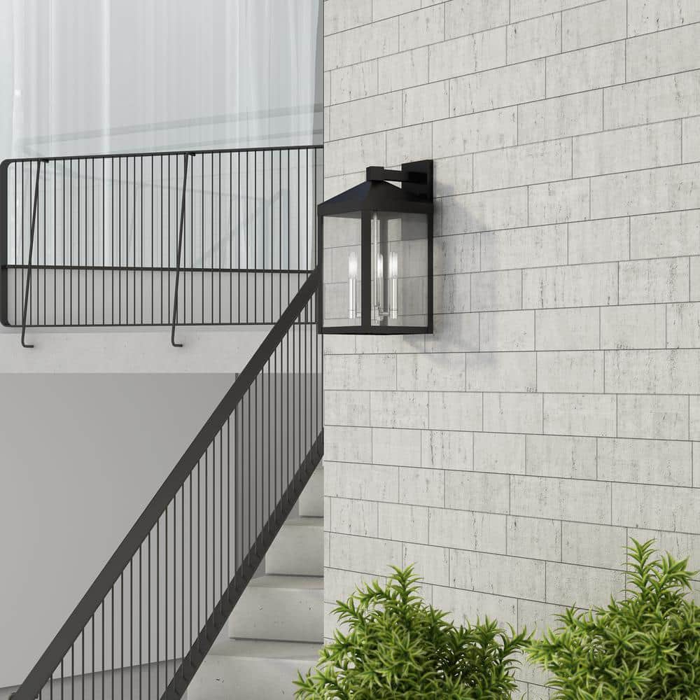 Elegant Black Lantern Outdoor Wall Light with Clear Glass Panels