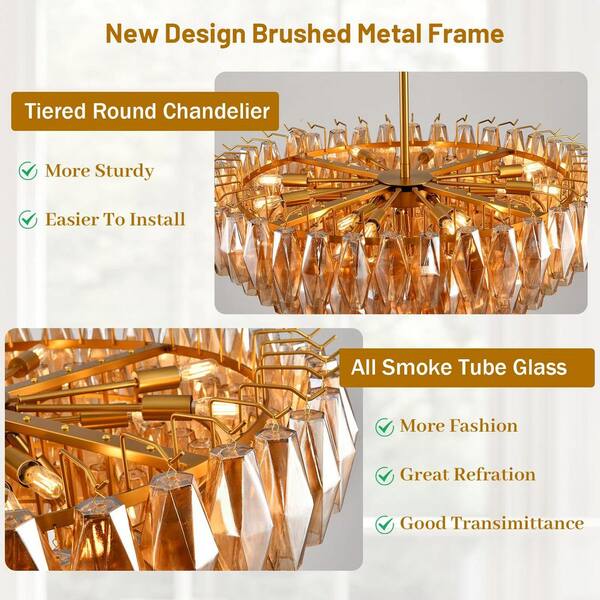 PUYRNF 36 in. Large Dining Room Chandelier, 20 Lights Clear