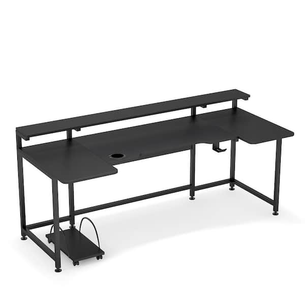 Tribesigns George 74.8 in. Retangular Black Wood and Metal Computer Gaming Desk with Monitor Stand Shelf, CPU stand