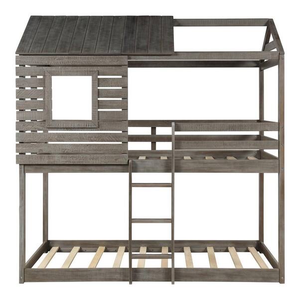 Qualfurn Antique Gray Twin Over, Antique Style Bunk Beds