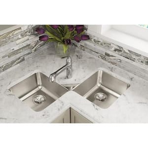 Lustertone Undermount Stainless Steel 32 in. Corner Double Bowl Kitchen Sink