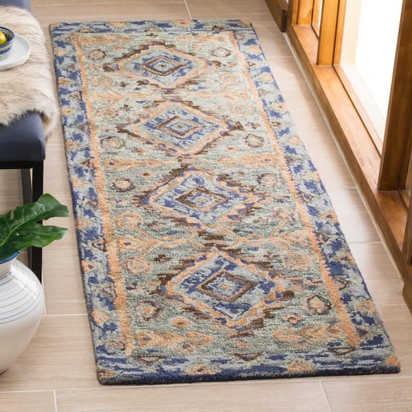Aspen 2 ft. x 15 ft. Blue/Beige Oriental Runner Rug
