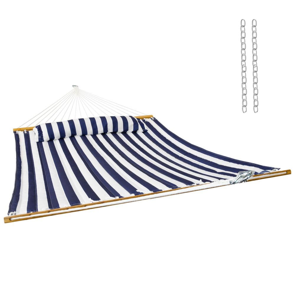 Sunnydaze Large 2-Person Quilted Outdoor Hammock-Blue/White Stripe LY-QFHL-BW - The Home Depot