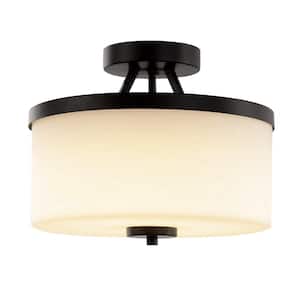 12 in. Espresso Integrated LED Semi-Flush Mount with Frosted Shade