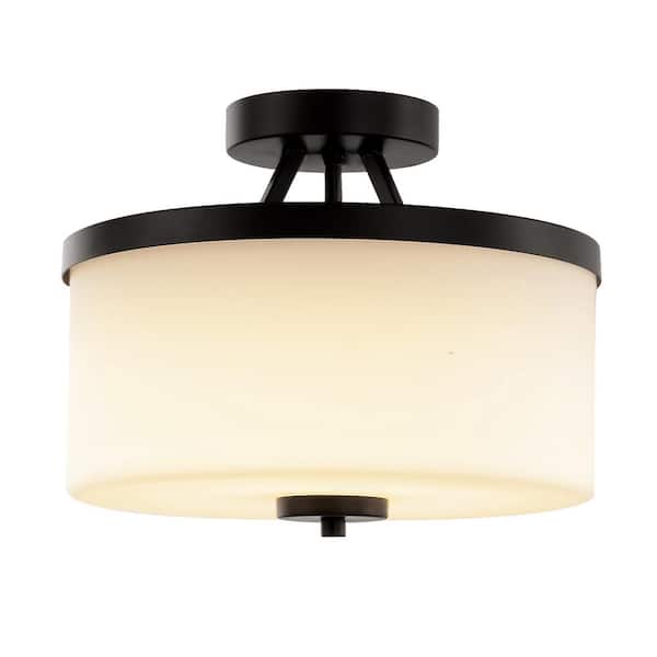 SMRTLite by NBG HOME 12 in. Espresso Integrated LED Semi-Flush Mount with Frosted Shade