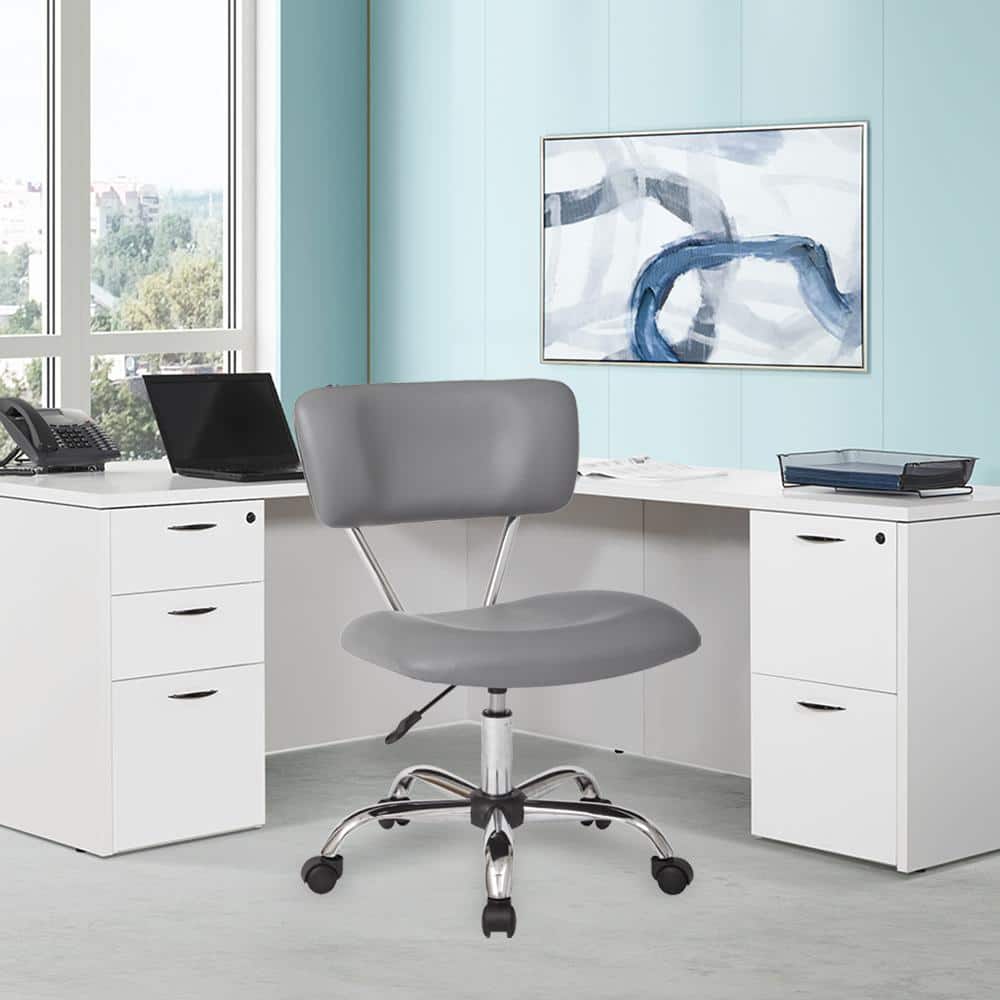 Vista Swivel Low-Back Task Chair in Gray Faux Leather