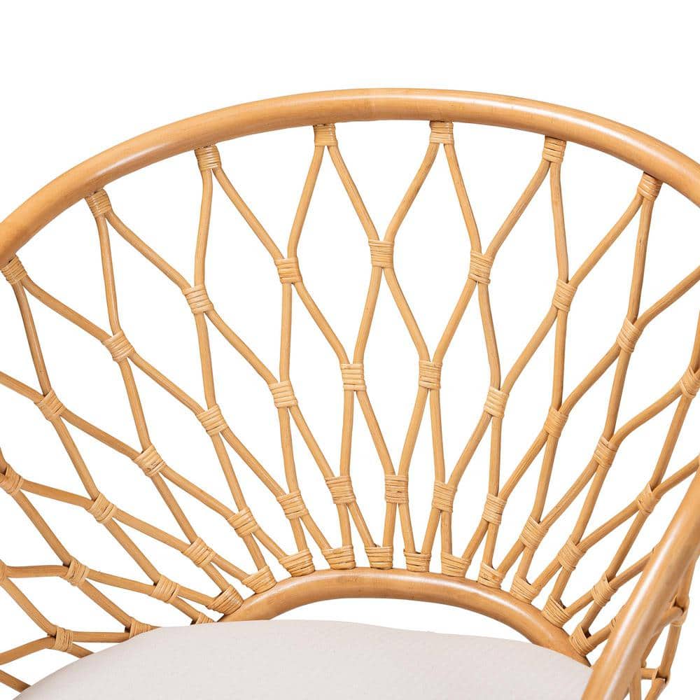 Emmeline Handcrafted Natural Rattan Bohemian Accent Chair with White Cushion