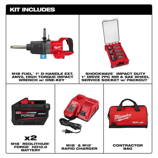 M18 FUEL 18V Lithium-Ion Brushless Cordless 1 in. Impact Wrench Extended Reach D-Handle Kit w/ Impact Socket Set