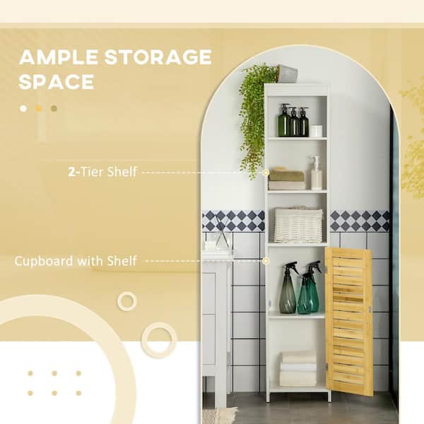 kleankin Tall Bathroom Storage Cabinet with 3 Tier Shelf, Cupboard, Drawer,  Door, Freestanding Linen Tower, Slim Side Organizer, White