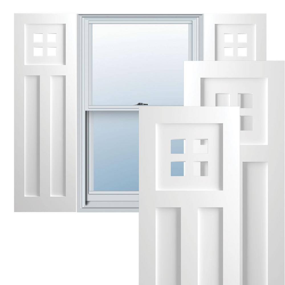 White PVC Mission Style Fixed Mount Shutters, 12 x 56 inches
