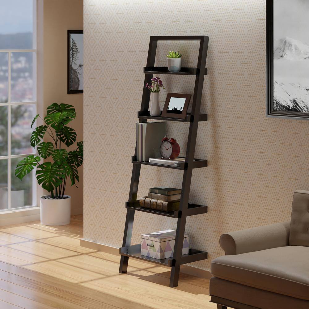 Bellamy Black 69" Wood Leaning Ladder Bookcase