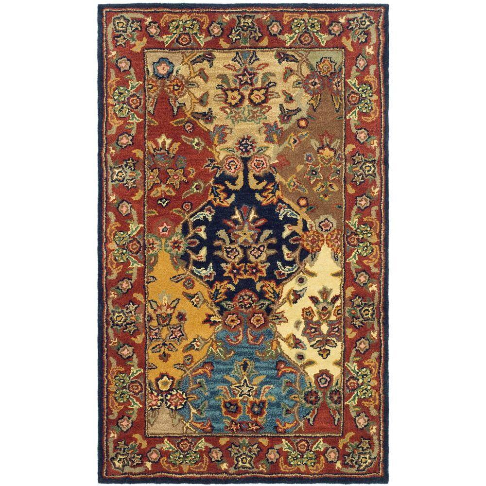 Multi/Burgundy Floral Wool 4' x 6' Hand Tufted Area Rug