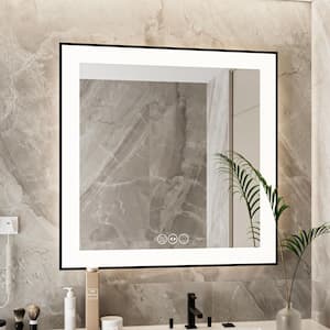 36 in. W x 36 in. H Sliver Vanity Mirror Modern Framed Rectangular Smart Anti-Fog LED Light Wall Bathroom With 3-Color