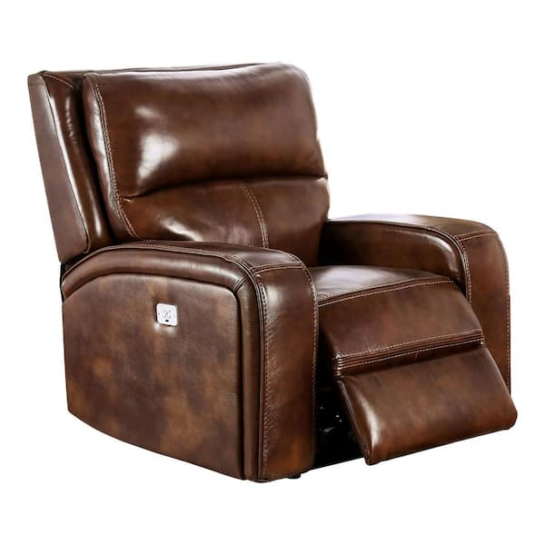 Furniture of America Donforto Medium Brown Leather Power Recliner Chair