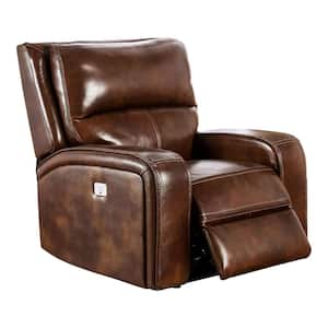 Donforto Medium Brown Leather Power Recliner Chair