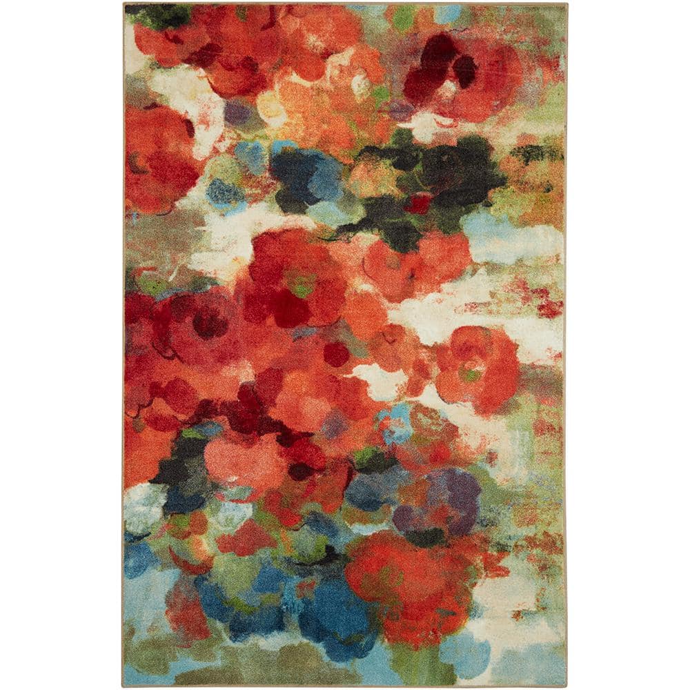 Large Red and Green Floral Tufted Silk Area Rug
