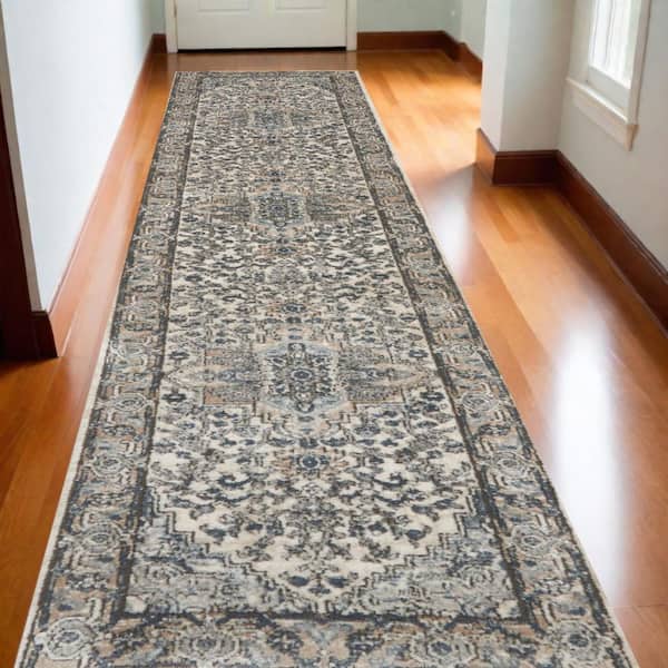 2 ft. x 12 ft. Gray Medallion Washable Area Rug Runner Rug