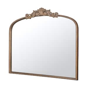 Baroque Insipired 40 in. W x 30 in. H Arched Metal Iron Framed Wall Bathroom Vanity Mirror in Gold