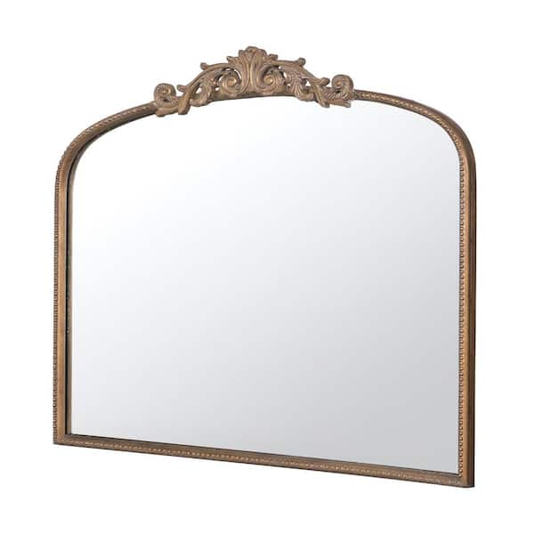 Unbranded Baroque Insipired 40 in. W x 30 in. H Arched Metal Iron Framed Wall Bathroom Vanity Mirror in Gold