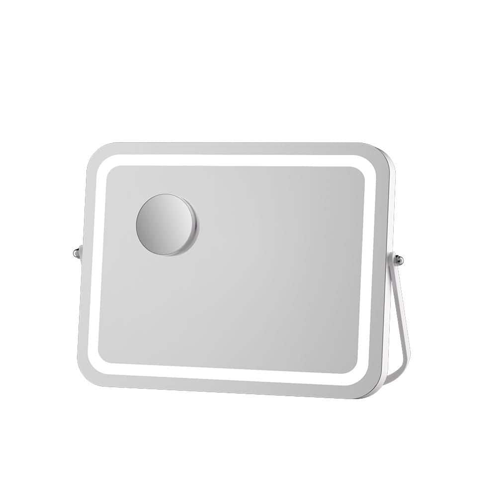 White 14 in W x 10 in. H Rounded Rectangle Framed LED Makeup Mirror with Bl