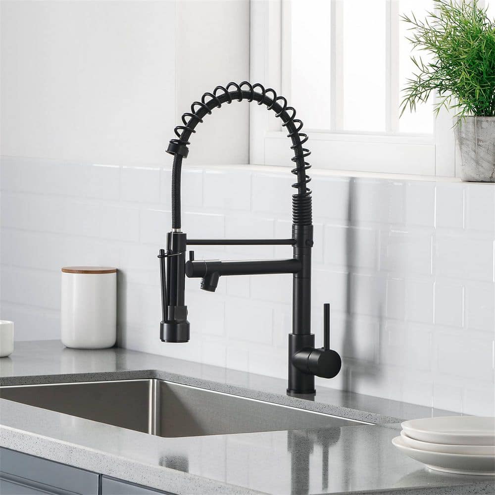 FLG Single-Handle Commercial Kitchen Sink Faucet with Pull Down Sprayer ...