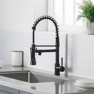 Single-Handle Commercial Kitchen Sink Faucet with Pull Down Sprayer Kitchen Faucets 1-Hole Brass Laundry Tap Matte Black