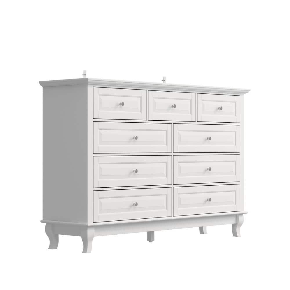9-Drawer White Wood Dresser Bedroom Storage Cabinet Modern Style 37 in. H x 55.1 in. W x 15.7 in. D - thumbnail 4