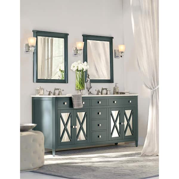 Home Decorators Collection Barcelona 73 in. W x 22 in. D x 35 in. H Double Sink Freestanding Bath Vanity in Teal Blue with White Marble Top