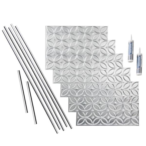 Fasade Rings 18 in. x 24 in. Brushed Aluminum Vinyl Decorative Wall Tile Backsplash 15 sq. ft. Kit