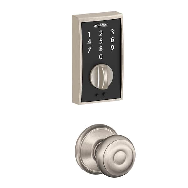 Camelot Satin Nickel Touch Electronic Door Lock Deadbolt and Georgian Knob Camelot Satin Nickel Touch Electronic Door Lock Deadbolt and Georgian Knob