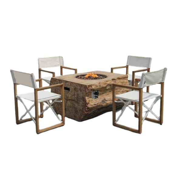 DIRECT WICKER Ignore 5-Piece Aluminum Rectangle Outdoor Dining Set with Yellow Composite Firepit Table and Folding Chairs