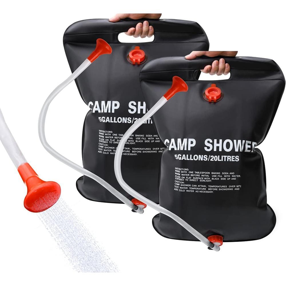 Portable Solar Shower Bag 5-Gallons with Removable Hose and On-Off Switchable Shower Head for Camping (2-Pack) -  ITOPFOX, H2PH007OT049