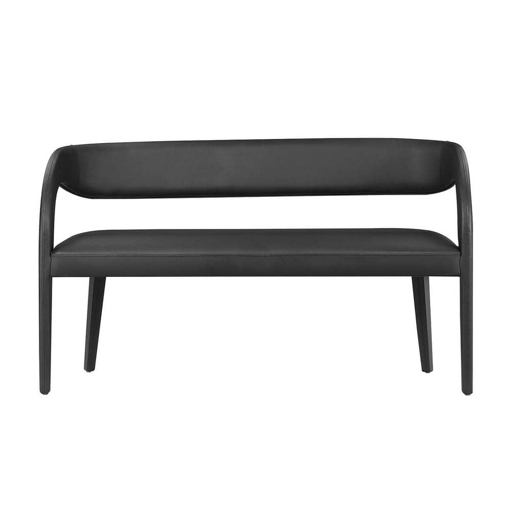 Pinnacle Black Vegan Leather Curved Back Accent Bench